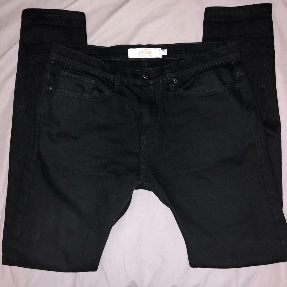 TOPMAN skinny stretch 32x32 black jeans.